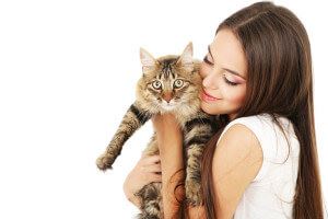 woman and her pet cat