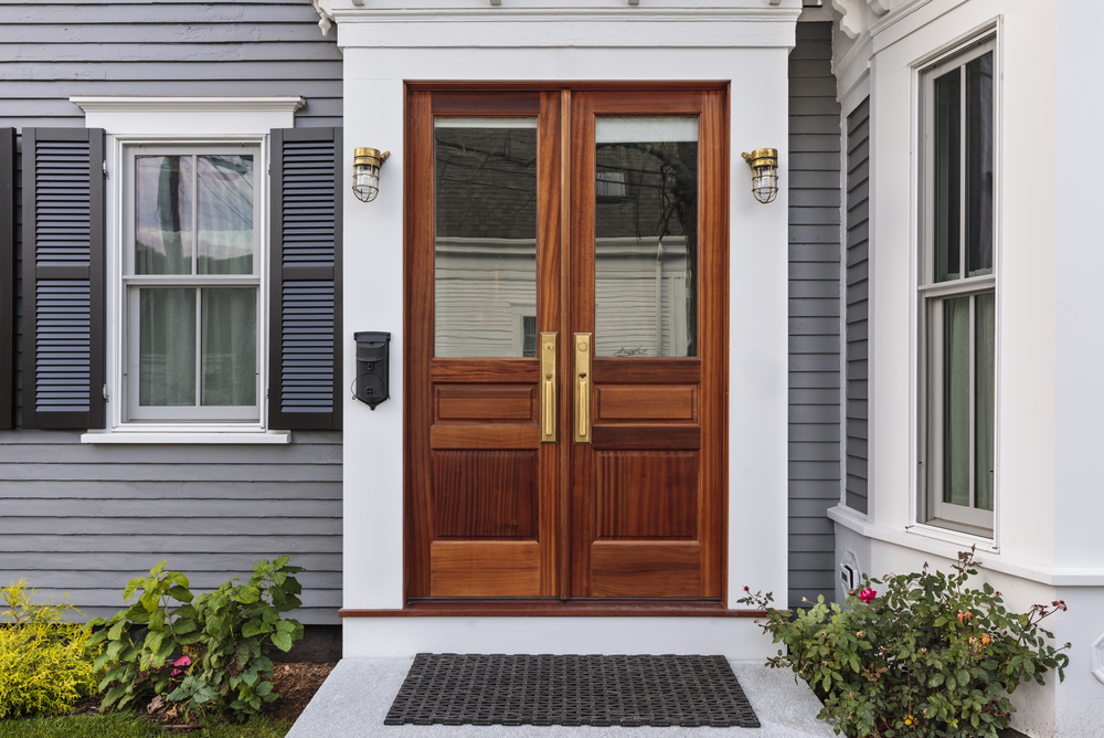Front door, double brown front door with a secured front entrance