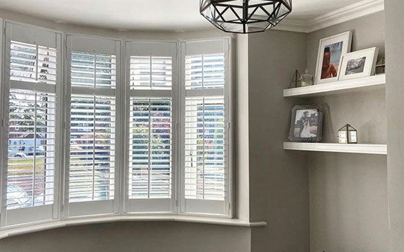 white bay window shutters