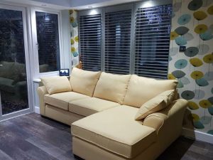 black living room shutters