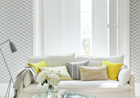 White solid panel shutters in a living room 